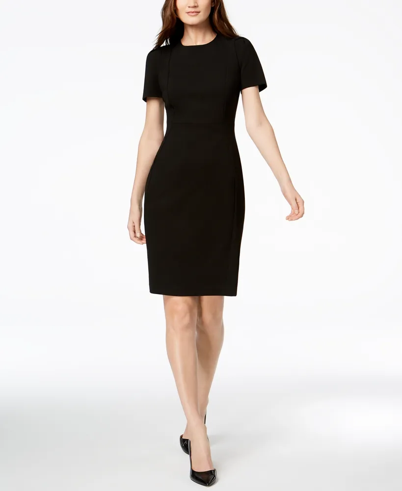 Calvin Klein V-Neck Long-Sleeved Scuba-Crepe Sheath Dress - Macy's