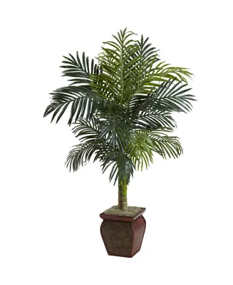 Nearly Natural 4.5' Golden Cane Palm Tree with Decorative Planter