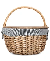 Picnic Time Country Navy & White Striped Picnic Basket