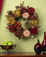 Nearly Natural 22" Autumn Hydrangea & Peony Wreath