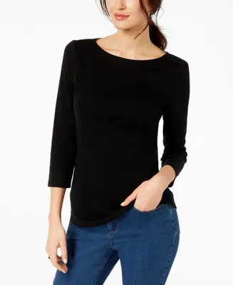 Charter Club Petite Pima Cotton Button-Shoulder Top, Created for Macy's