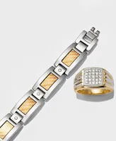 Men's Inlay Diamond Bracelet (1/5 ct. t.w.) in Stainless Steel and 18k Gold