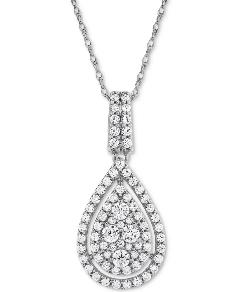 Diamond Pave Teardrop 18" Pendant Necklace (1 ct. t.w.) in 14k White Gold