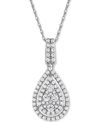 Diamond Pave Teardrop 18" Pendant Necklace (1 ct. t.w.) in 14k White Gold