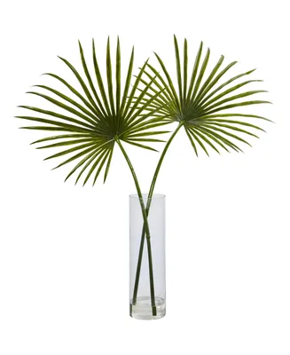 Nearly Natural Fan Palm Artificial Arrangement in Glass Vase