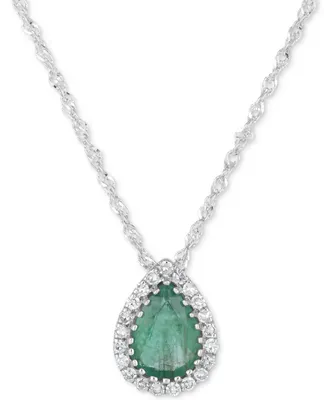 Emerald (5/8 ct. t.w.) & Diamond Accent Pendant Necklace in 14k White Gold