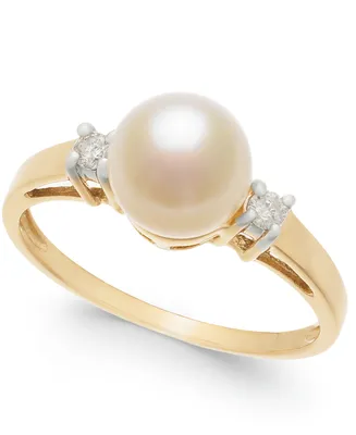 Cultured Freshwater Pearl & Diamond (1/10 ct. t.w.) Ring in 14k Gold