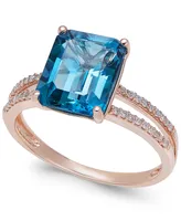 London Blue Topaz (4 ct. t.w.) and Diamond (1/10 Split Shank Ring 14k Gold