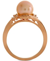 Pink Cultured Freshwater Pearl (8mm) & Diamond (1/4 ct. t.w.) Swirl Ring 14k Rose Gold