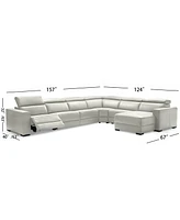 Nevio -pc Leather Sectional Sofa with Chaise, 1 Power Recliner and Articulating Headrests