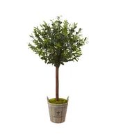 Nearly Natural 4.5' Olive Topiary Artificial Tree in European Barrel Planter