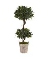 Nearly Natural 4.5' Sweet Bay Double Topiary Artificial Tree in Farmhouse Planter