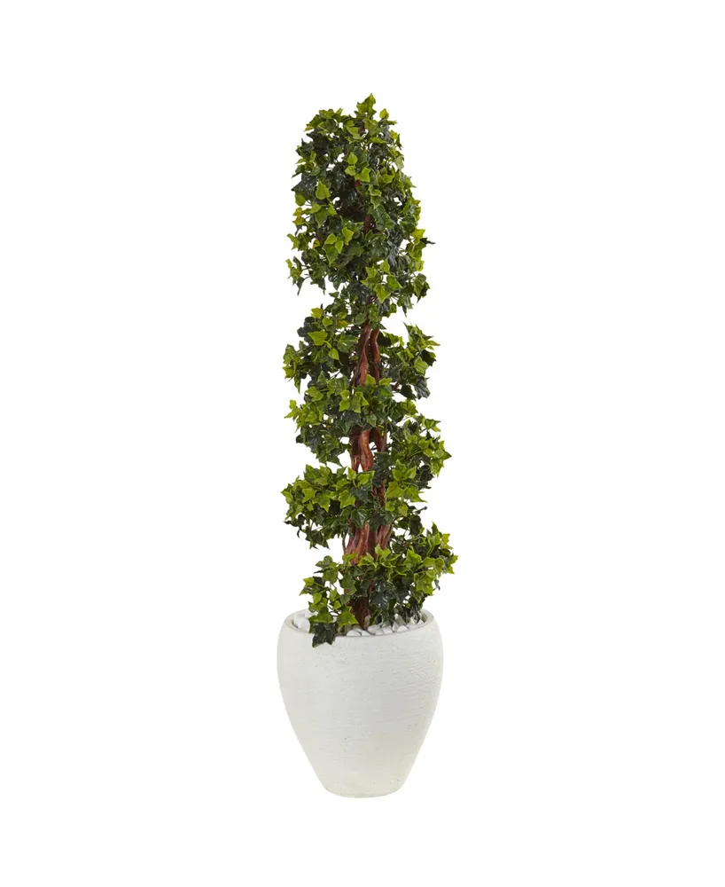 Nearly Natural 4' English Ivy Topiary Uv-Resistant Indoor/Outdoor Artificial Tree in White Oval Planter