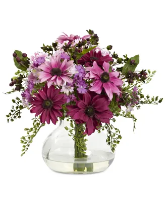 Nearly Natural Mixed Daisy Artificial Floral Arrangement with Vase