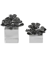 Uttermost Indian Lotus Metallic Silver Flowers, Set of 2