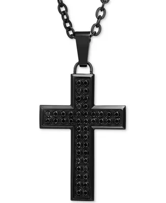 Men's Black Sapphire Square Cross 22" Pendant Necklace (1-1/2 ct. t.w.) in Black Ion-Plated Stainless Steel