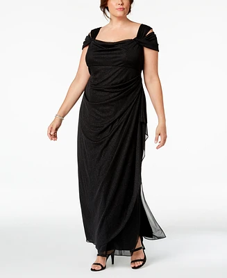 Alex Evenings Plus Draped Cold-Shoulder Dress