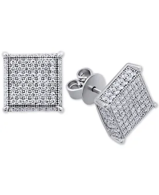 Cubic Zirconia Square Cluster Stud Earrings in Sterling Silver