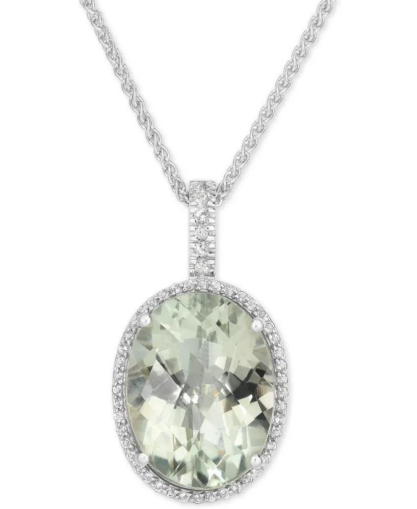 Green Quartz (15 ct. t.w.) and White Topaz (3/8 ct. t.w.) Large Oval Pendant Necklace in Sterling Silver
