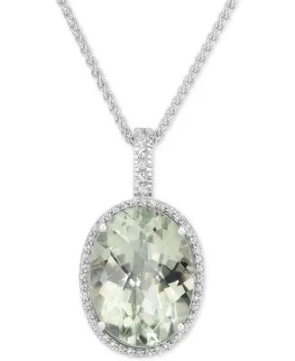 Green Quartz (15 ct. t.w.) and White Topaz (3/8 ct. t.w.) Large Oval Pendant Necklace in Sterling Silver