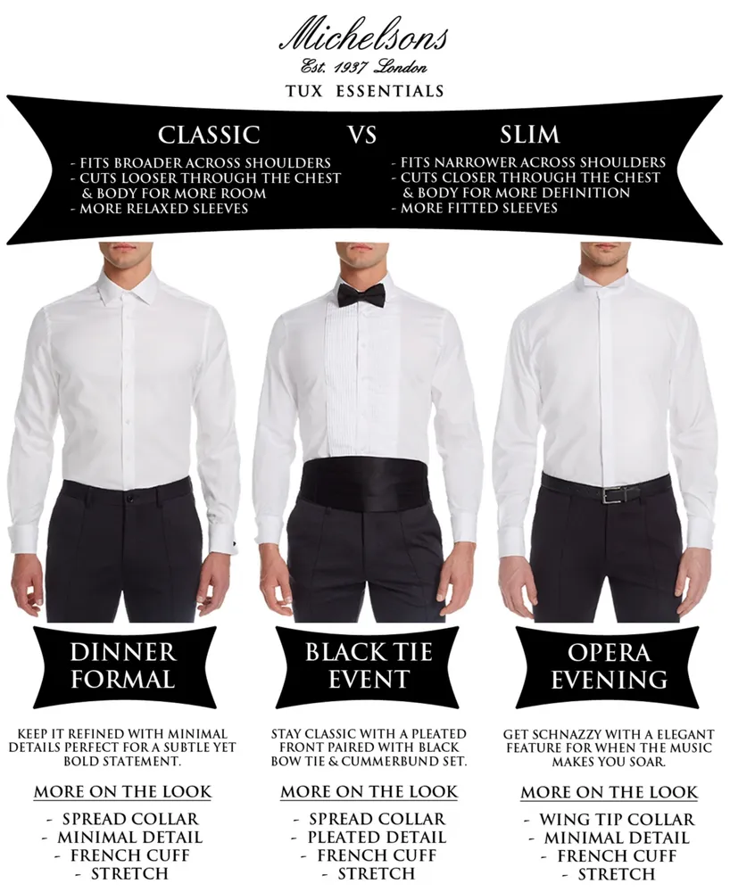 Michelsons of London Classic/Regular Fit Stretch Pleated Bib French Cuff Tuxedo Shirt