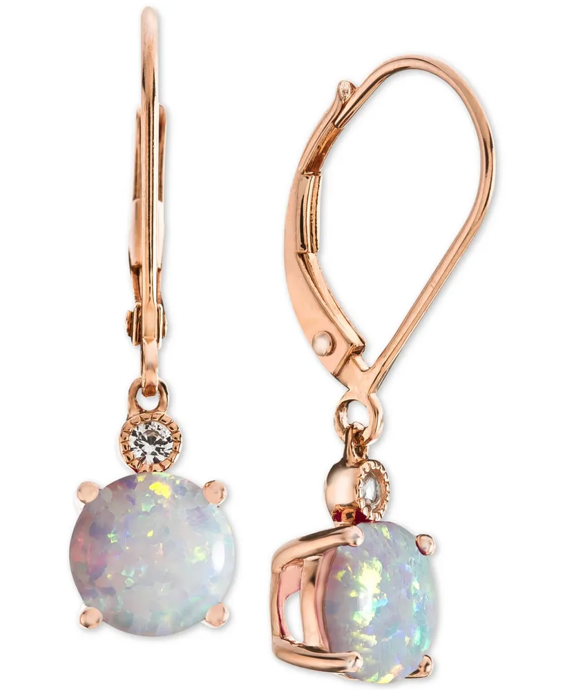 Lab-Grown Opal (1-1/2 ct. t.w.) & White Sapphire Accent Drop Earrings in 14k Rose Gold-Plated Sterling Silver