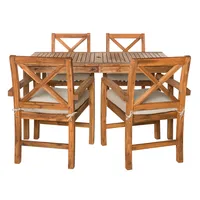 Acacia Wood Simple Patio 5-Piece Dining Set w/ x-shaped back - Brown