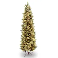 National Tree 9' Carolina Pine Slim Tree with Flocked Cones & 800 Clear Lights