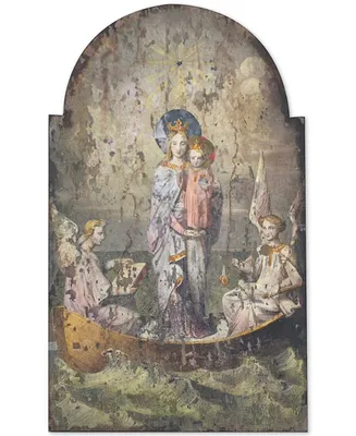 Wood Wall Decor with Vintage-Like Mary and Angels Image, Multicolor