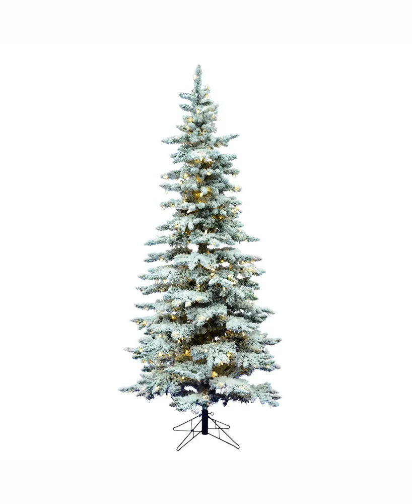 Vickerman 10' Flocked Utica Fir Slim Artificial Christmas Tree with 700 Warm White Led Lights