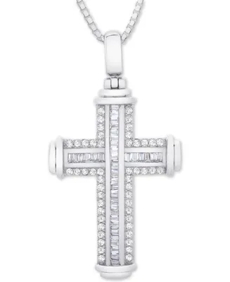 Men's Diamond Cross 22" Pendant Necklace (1 ct. t.w.) in Sterling Silver