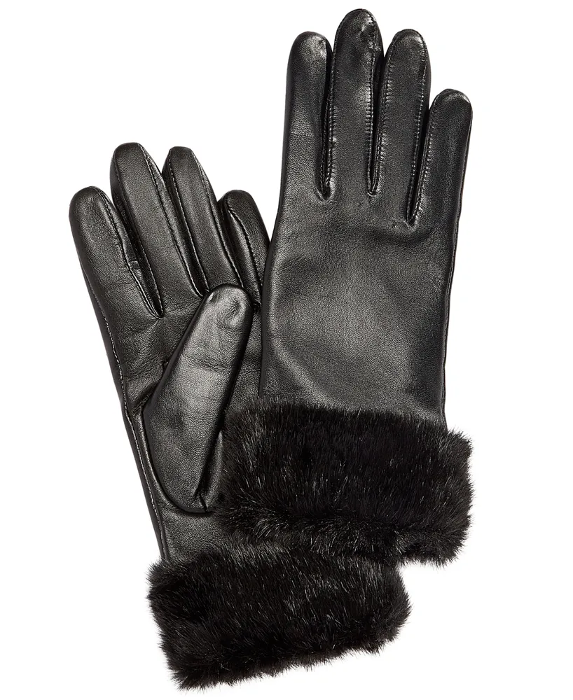 Lucie | Leather Glove with Faux Fur Cuff 