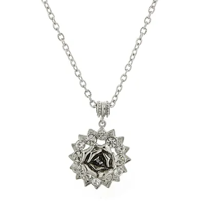 2028 Silver-Tone Crystal Flower Pendant Necklace 16" Adjustable