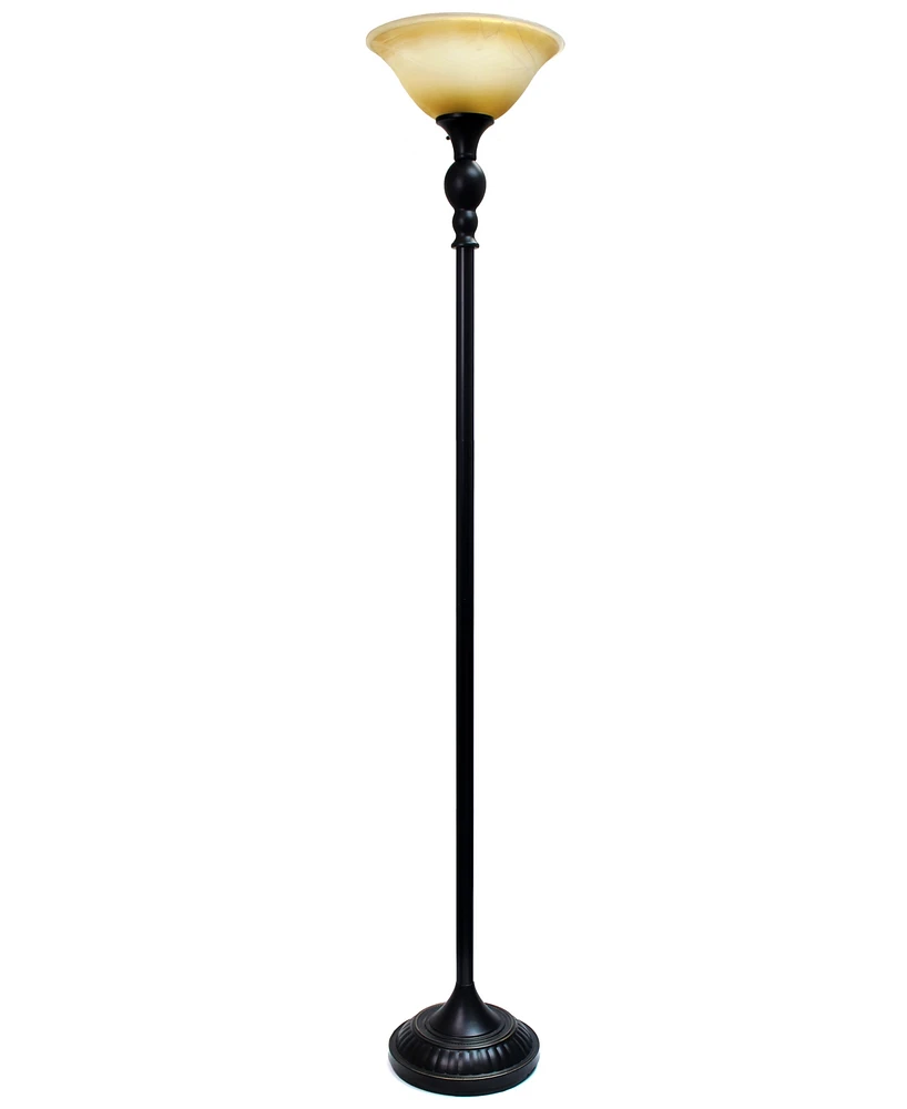 Elegant Designs 1 Light Torchiere Floor Lamp with Marbelized Amber Glass Shade