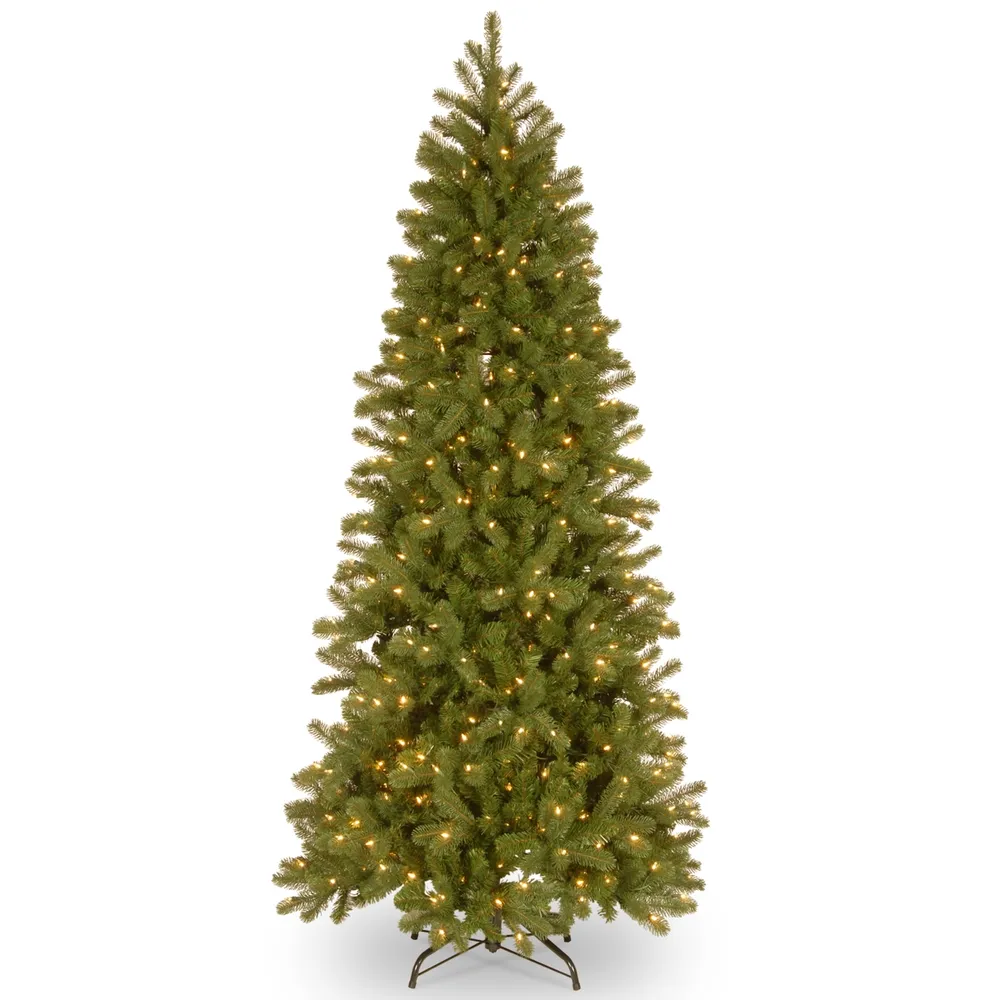 National Tree 7' Feel Real Downswept Douglas Fir Pencil Slim Hinged Tree with Dual Color Lights