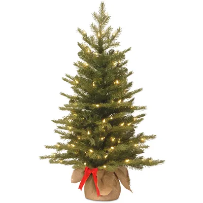 National Tree Company 3' Feel Real Nordic Spruce Tree in Burlap Base with Warm White Led Lights