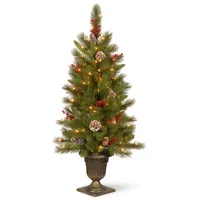 National Tree Company 4' Feel Real Bristle Berry Entrance Tree in Dark Bronze Pot with 100 Clear Lights