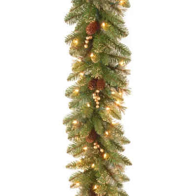 National Tree Company 9' x 10" Glittery Pine Garland with 100 Clear Lights