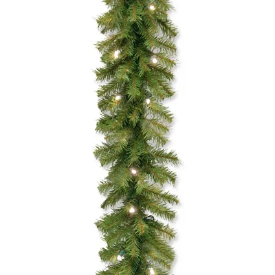 National Tree 9' x 10" Norwood Fir Garland with 50 Battery Operated Soft White Led Lights