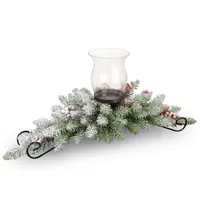 National Tree Company 30" Dunhill Fir Centerpiece and Candle Holder with Snow, Berries and Cones