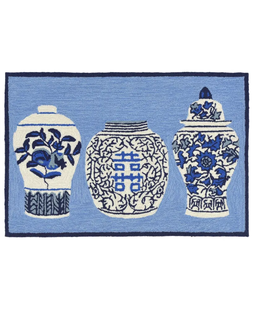 Liora Manne Front Porch Indoor/Outdoor Ginger Jars Blue 2' x 3' Area Rug