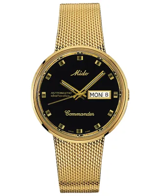 Mido Men's Swiss Automatic Commander Classic Gold-Tone Pvd Stainless Steel Mesh Bracelet Watch 37mm