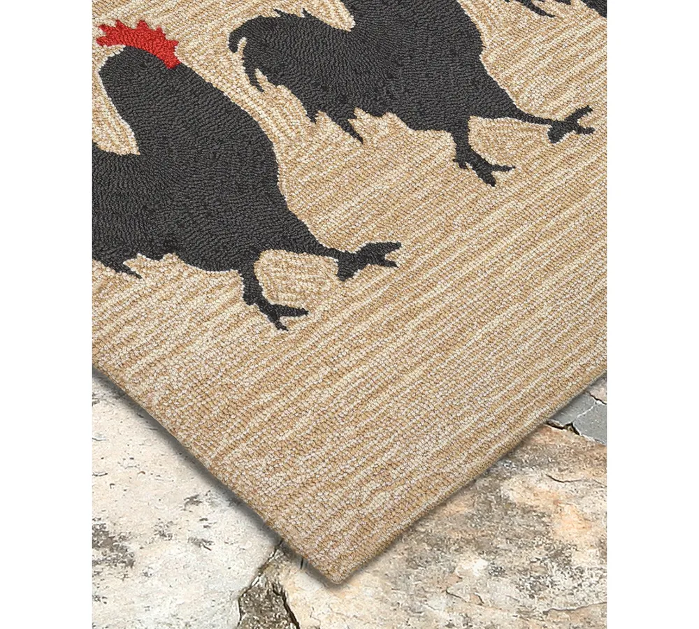 Liora Manne Front Porch Indoor/Outdoor Roosters Neutral 2' x 3' Area Rug