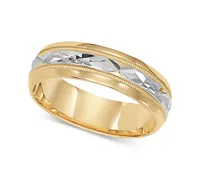 Two-Tone Decorative Beaded Edge Wedding Band 14k Gold & White