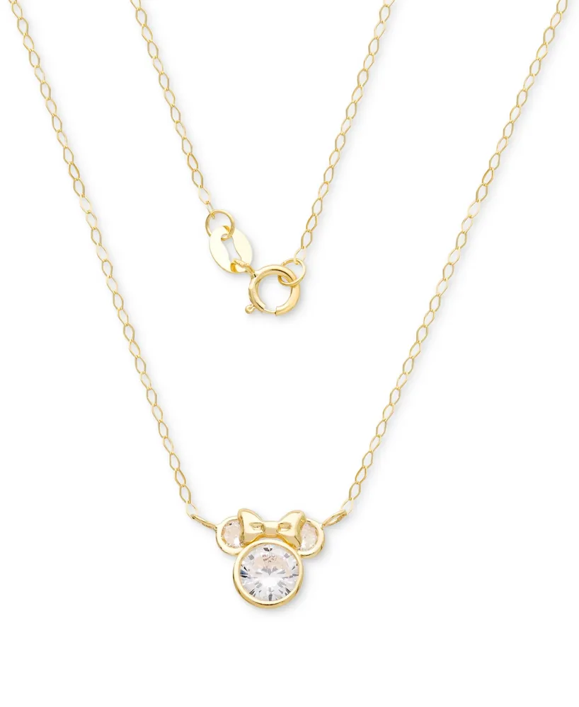 Disney Children's Cubic Zirconia Minnie Mouse 15" Pendant Necklace in 14k Gold