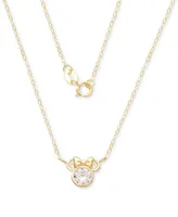 Disney Children's Cubic Zirconia Minnie Mouse 15" Pendant Necklace in 14k Gold