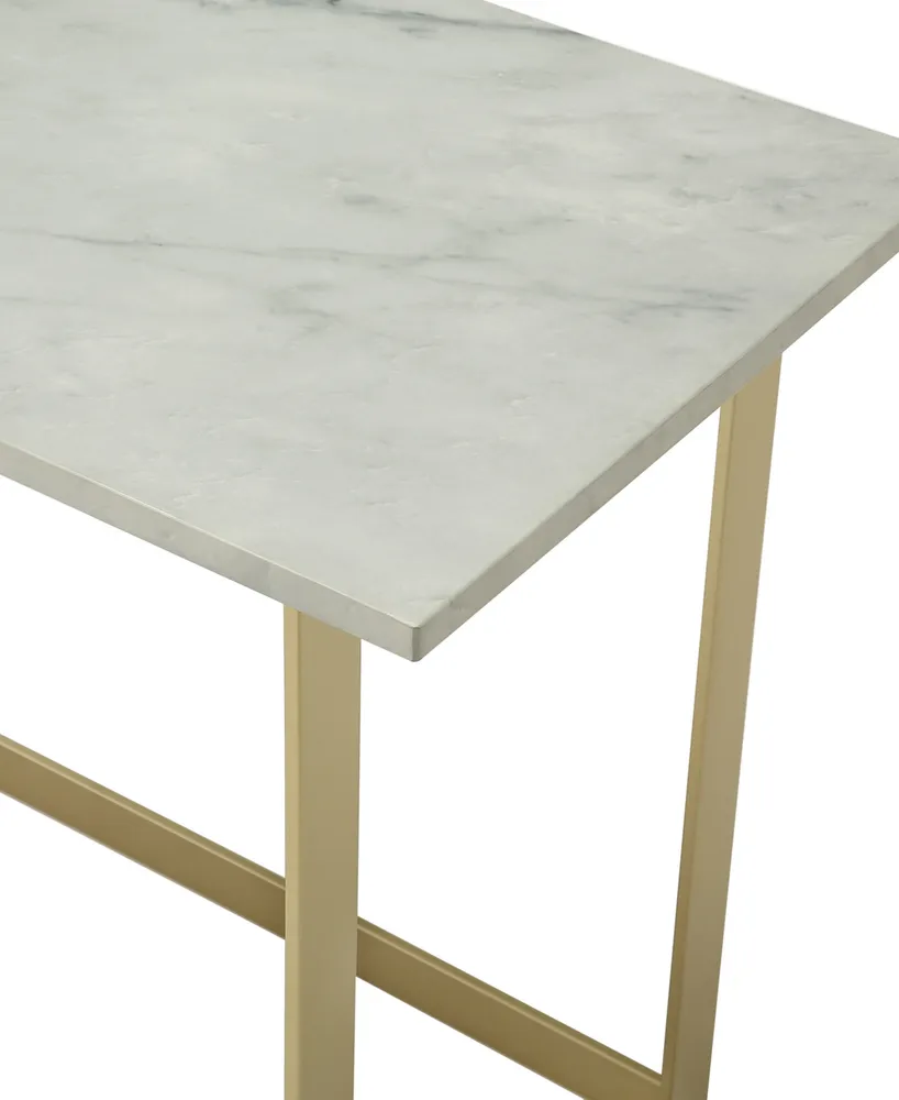 42 inch Faux Marble Desk with White Top and Gold Base