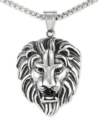 Legacy for Men by Simone I. Smith Black Agate Lion Head 24" Pendant Necklace in Stainless Steel