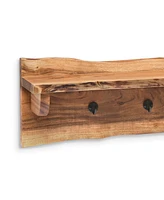 Alpine Natural Live Edge Wood 48" Coat Hooks With Shelf