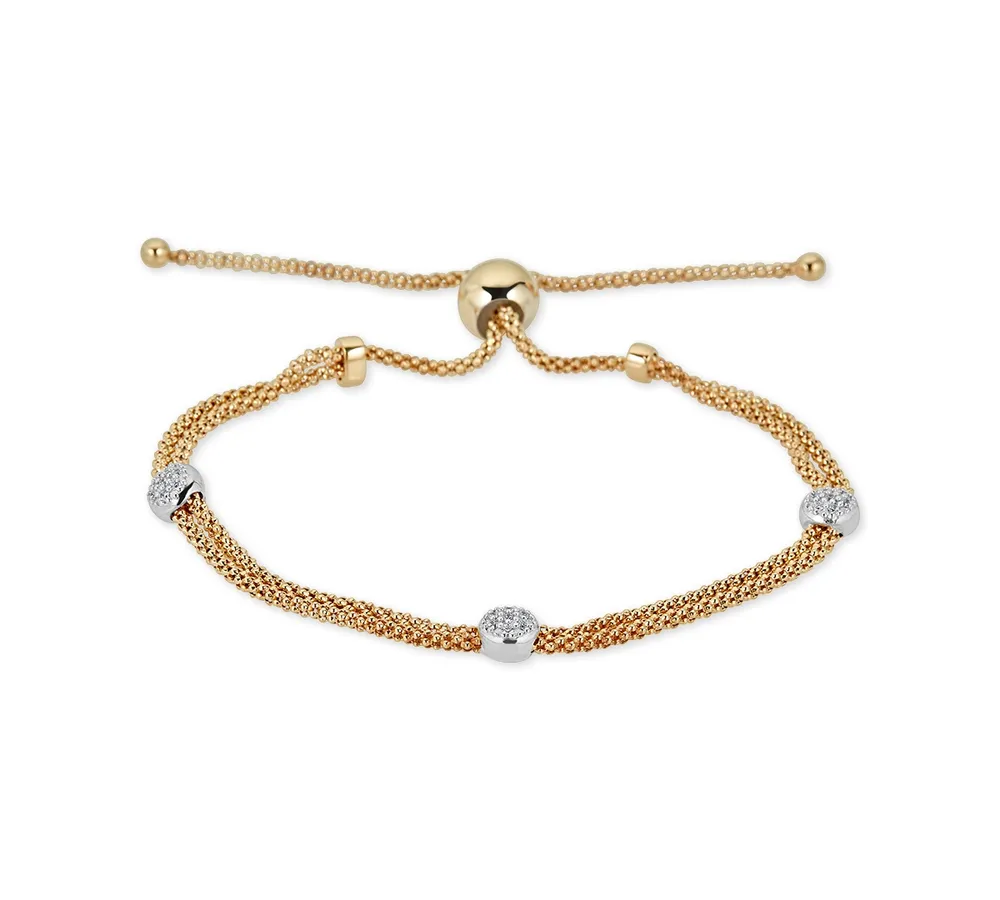 Diamond Beaded Bolo Bracelet (1/6 ct. t.w.) in Sterling Silver & 14k Gold-Plate